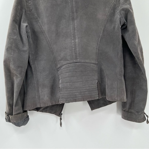 CASTRO Leather jacket genuine leather moto jacket green grey color - Picture 7 of 16